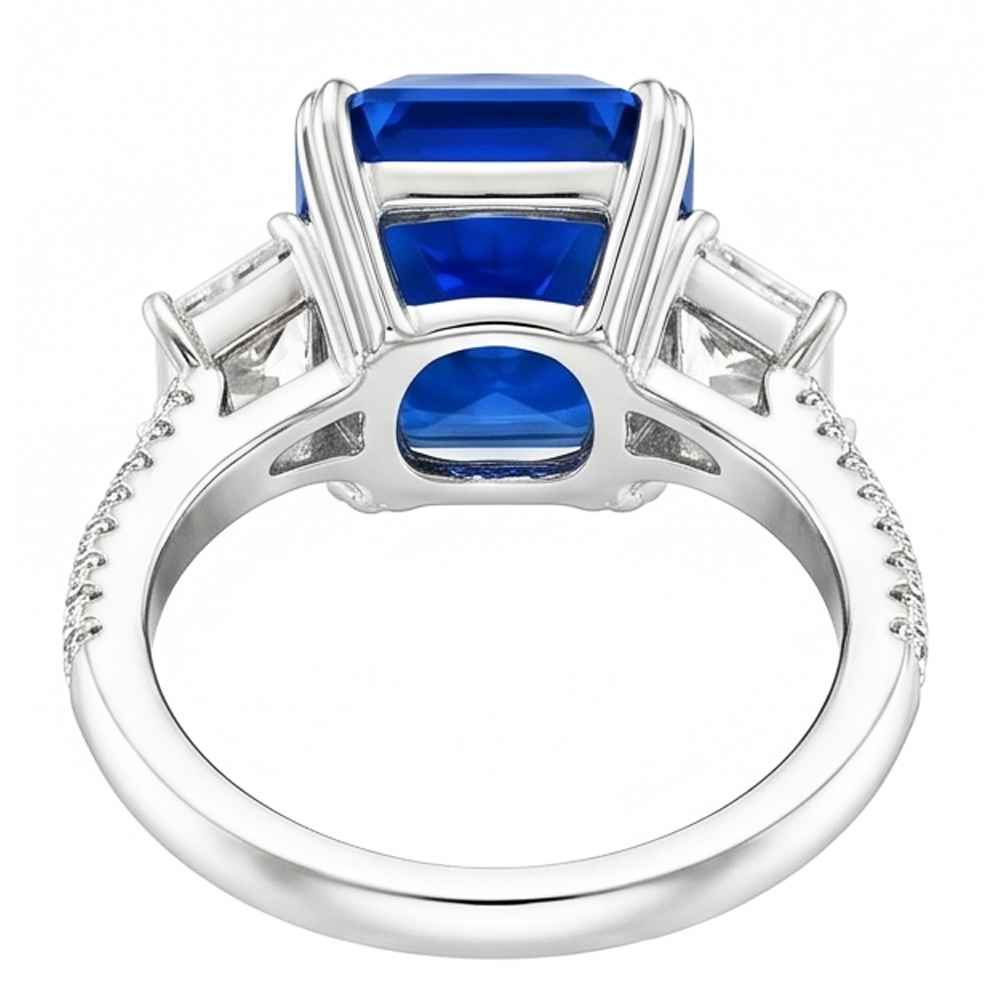Radiant Natural Earth Mined Diamond 3 Stone Sapphire Ring With Accents 4.50 Carats Gold