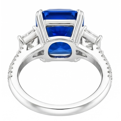 Radiant Natural Earth Mined Diamond 3 Stone Sapphire Ring With Accents 4.50 Carats Gold