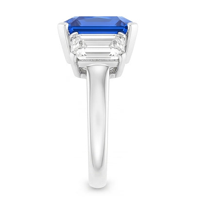 Radiant Natural Earth Mined Diamond Jewelry 3 Carats Three Stone Blue Sapphire Ring