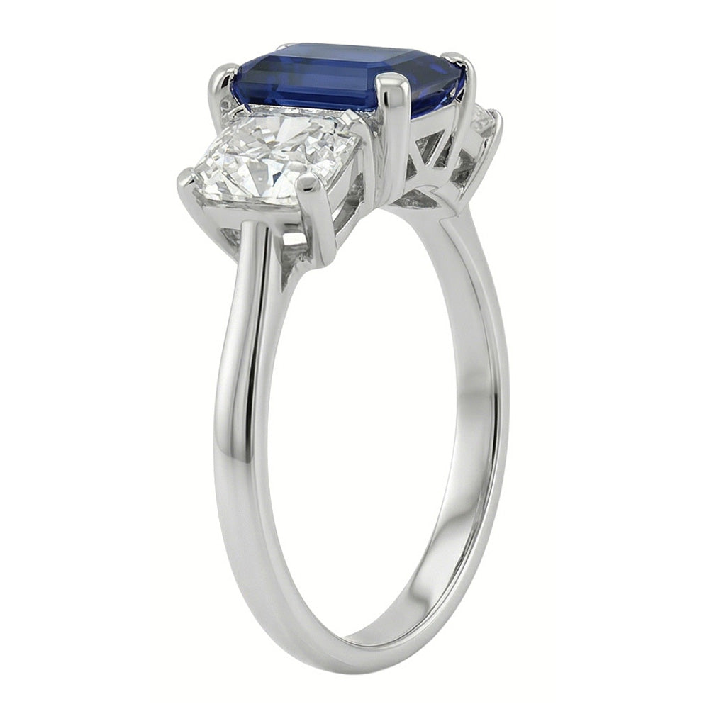 Radiant Natural Earth Mined Diamond Jewelry Emerald Blue Sapphire 3 Stone Ring 3 Carats