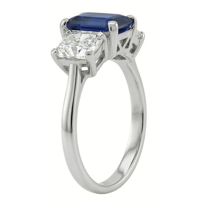 Radiant Natural Earth Mined Diamond Jewelry Emerald Blue Sapphire 3 Stone Ring 3 Carats