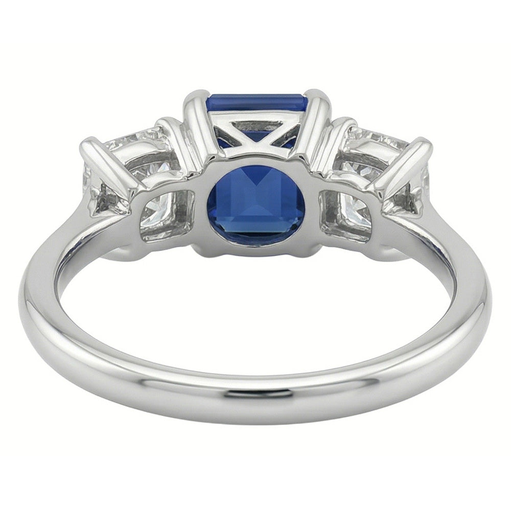 Radiant Natural Earth Mined Diamond Jewelry Emerald Blue Sapphire 3 Stone Ring 3 Carats