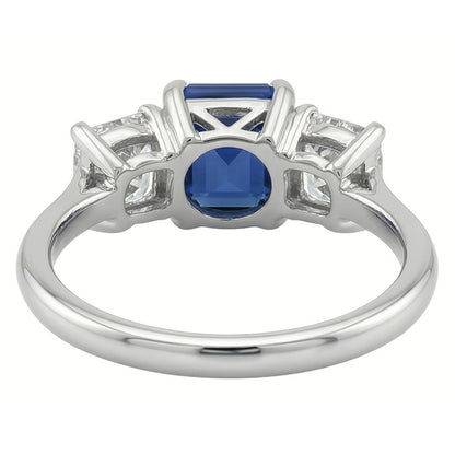 Radiant Natural Earth Mined Diamond Jewelry Emerald Blue Sapphire 3 Stone Ring 3 Carats