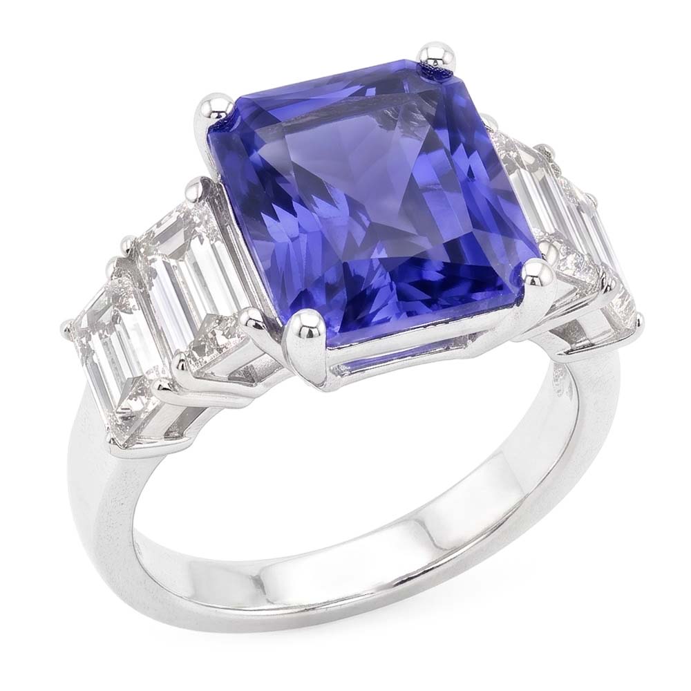 Radiant Natural Earth Mined Diamond Ring With Sapphire