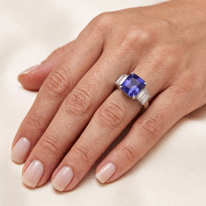 Radiant Natural Earth Mined Diamond Ring With Sapphire
