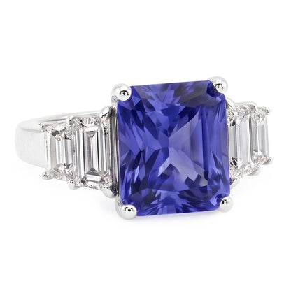 Radiant Natural Earth Mined Diamond Ring With Sapphire