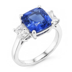 Radiant Natural Earth Mined Diamond & Blue sapphire Ring 3 Stone Gemstone Jewelry 2 Carats