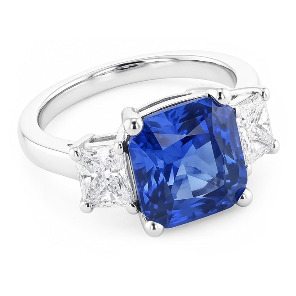 Radiant Natural Earth Mined Diamond & Blue sapphire Ring 3 Stone Gemstone Jewelry 2 Carats
