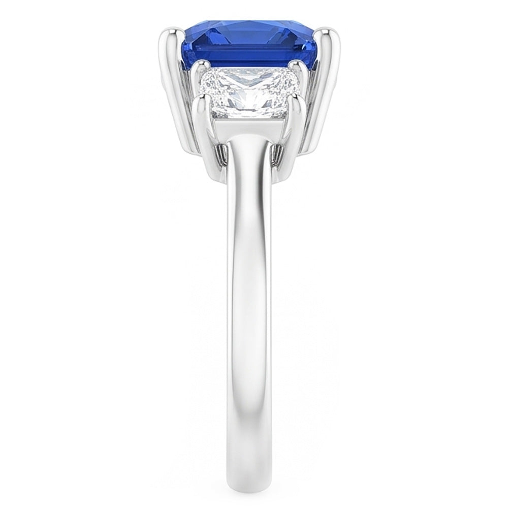 Radiant Natural Earth Mined Diamond & Blue sapphire Ring 3 Stone Gemstone Jewelry 2 Carats
