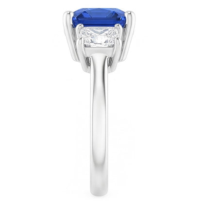 Radiant Natural Earth Mined Diamond & Blue sapphire Ring 3 Stone Gemstone Jewelry 2 Carats