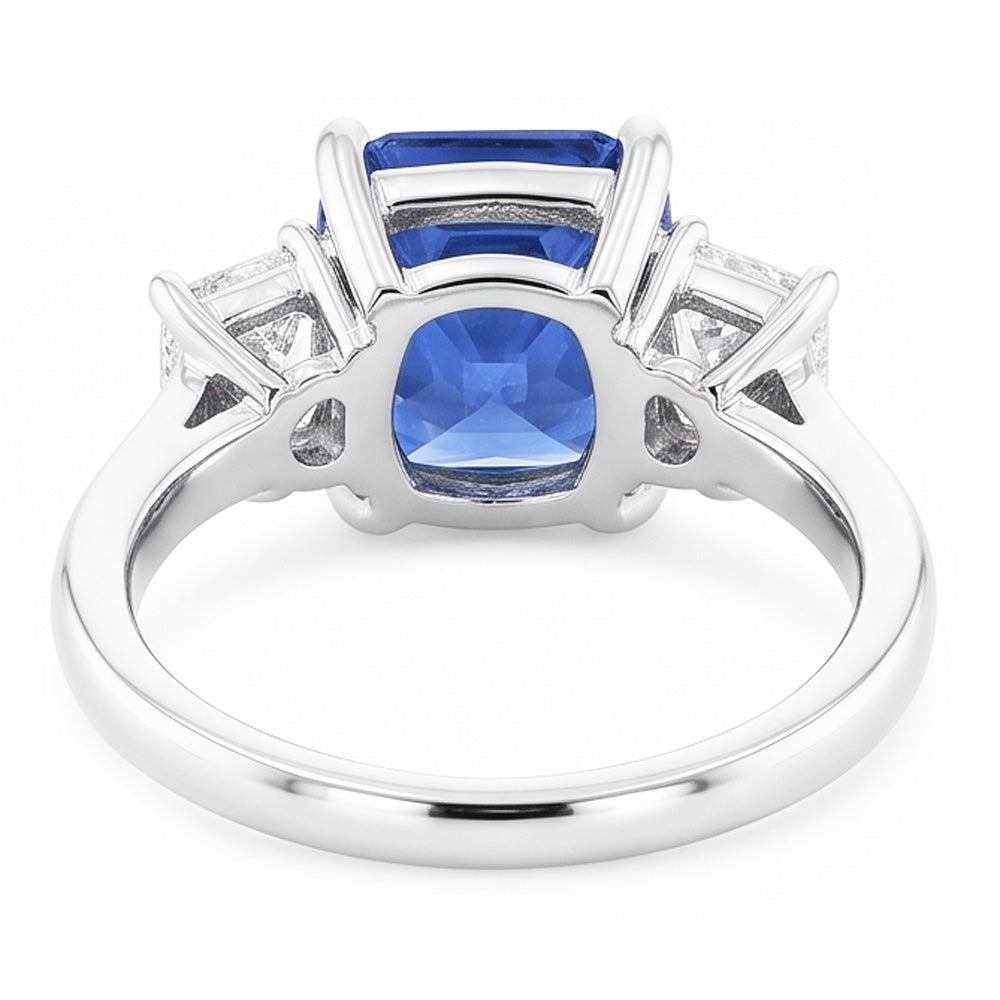 Radiant Natural Earth Mined Diamond & Blue sapphire Ring 3 Stone Gemstone Jewelry 2 Carats