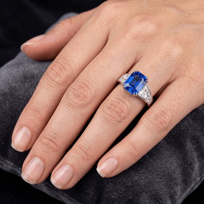 Radiant Sapphire Wedding Ring 5 Carats Channel Set Trapezoid Natural Earth Mined Diamonds