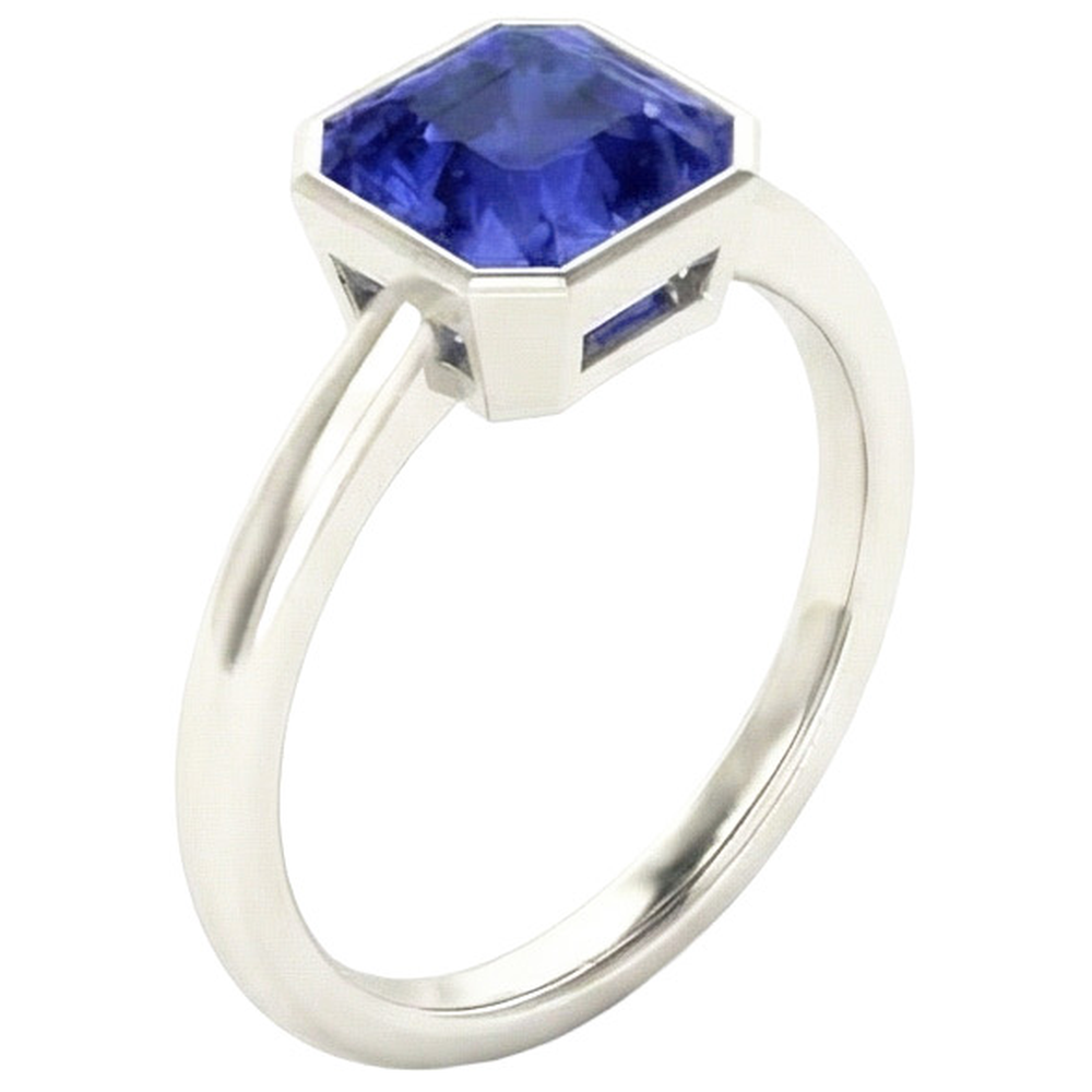 Natural Real ( Not Lab Grown )  Radiant Solitaire Women's Ring Bezel Set Ceylon Sapphire 2 Carats