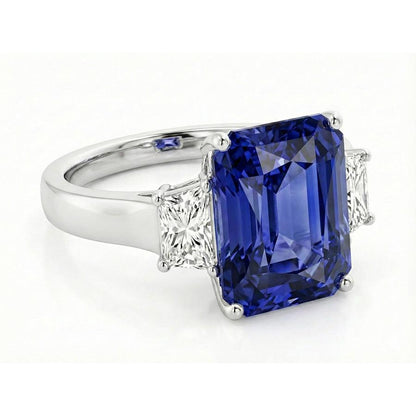 Radiant Natural Earth Mined Diamond Engagement Ring 4 Carats 3 Stone Gold Sapphire Jewelry