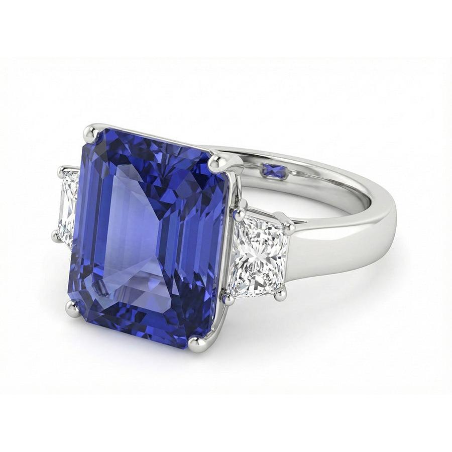 Radiant Natural Earth Mined Diamond Engagement Ring 4 Carats 3 Stone Gold Sapphire Jewelry