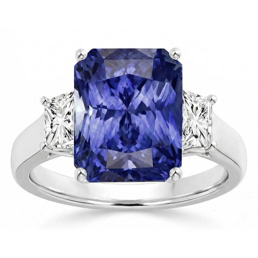 Radiant Natural Earth Mined Diamond Engagement Ring 4 Carats 3 Stone Gold Sapphire Jewelry