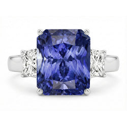 Radiant Natural Earth Mined Diamond Engagement Ring 4 Carats 3 Stone Gold Sapphire Jewelry