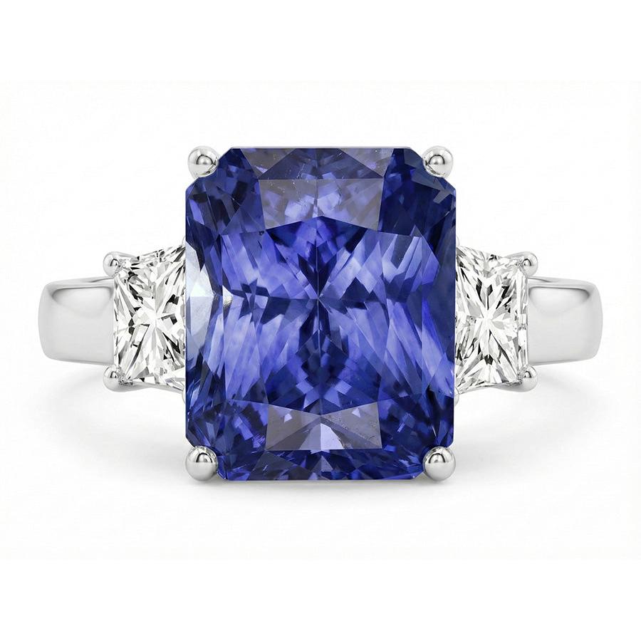 Radiant Natural Earth Mined Diamond Engagement Ring 4 Carats 3 Stone Gold Sapphire Jewelry