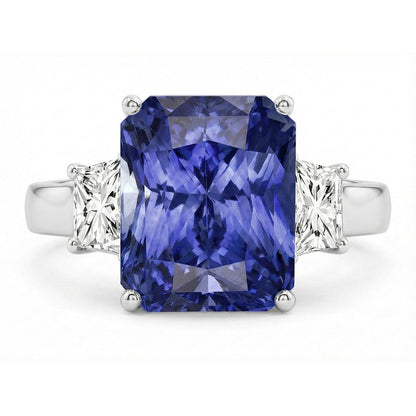 Radiant Natural Earth Mined Diamond Engagement Ring 4 Carats 3 Stone Gold Sapphire Jewelry