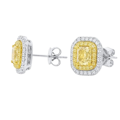 Radiant Cut Yellow Madeira Citrine Halo Natural Earth Mined Diamond Stud Earrings 20 Ct