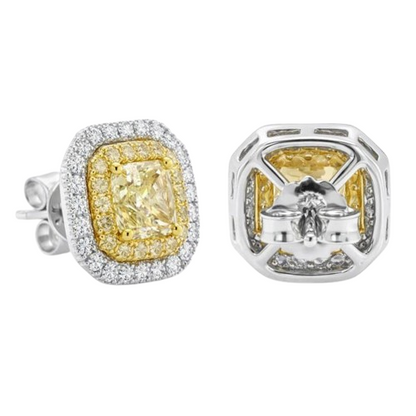 Radiant Cut Yellow Madeira Citrine Halo Natural Earth Mined Diamond Stud Earrings 20 Ct