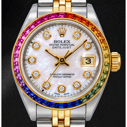 Rolex Datejust 6917 26mm Pink Mother of Pearl Diamond Dial Two Tone Jubilee Bracelet Watch