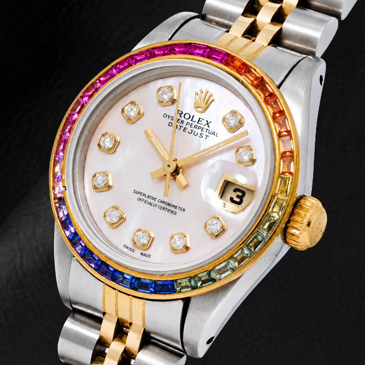 Rolex Datejust 6917 26mm Pink Mother of Pearl Diamond Dial Two Tone Jubilee Bracelet Watch