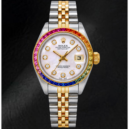 Rolex Datejust 6917 26mm Pink Mother of Pearl Diamond Dial Two Tone Jubilee Bracelet Watch