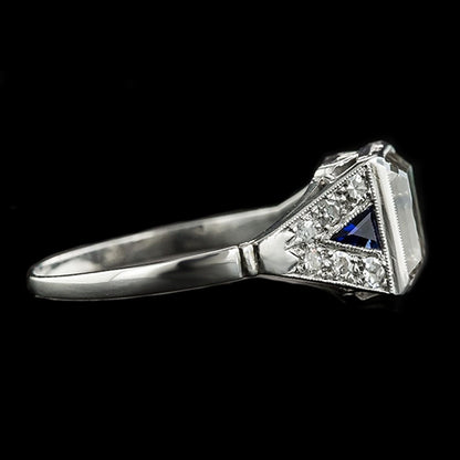 Real Asscher Natural Earth Mined Diamond & Trillion Ceylon Sapphire Gemstone Ring 6.25 Carats