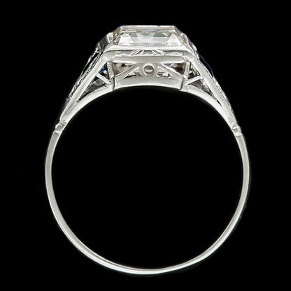 Real Asscher Natural Earth Mined Diamond & Trillion Ceylon Sapphire Gemstone Ring 6.25 Carats