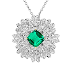 Real Cluster Diamond Necklace Green Emerald Womens Pendant