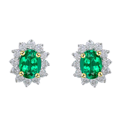 Real Gemstone Earrings Green Emerald Halo Studs Jewelry