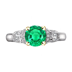 Real Green Emerald Ring With Diamonds Round Cut