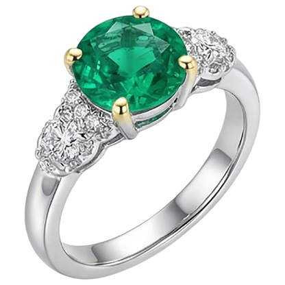 Real Green Emerald GIA Ring With Diamonds Round Cut