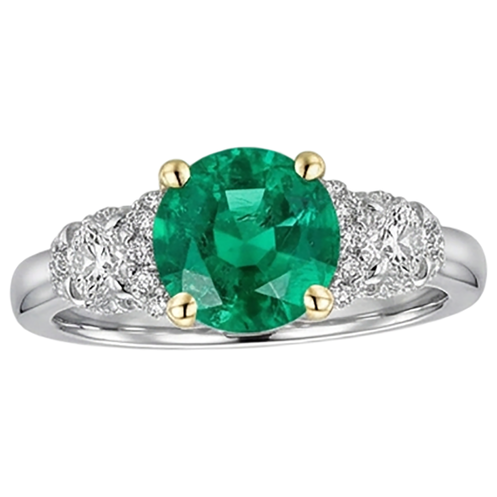 Real Green Emerald GIA Ring With Diamonds Round Cut