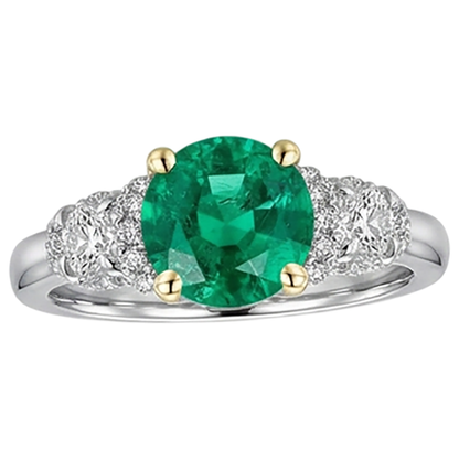 Real Green Emerald GIA Ring With Diamonds Round Cut