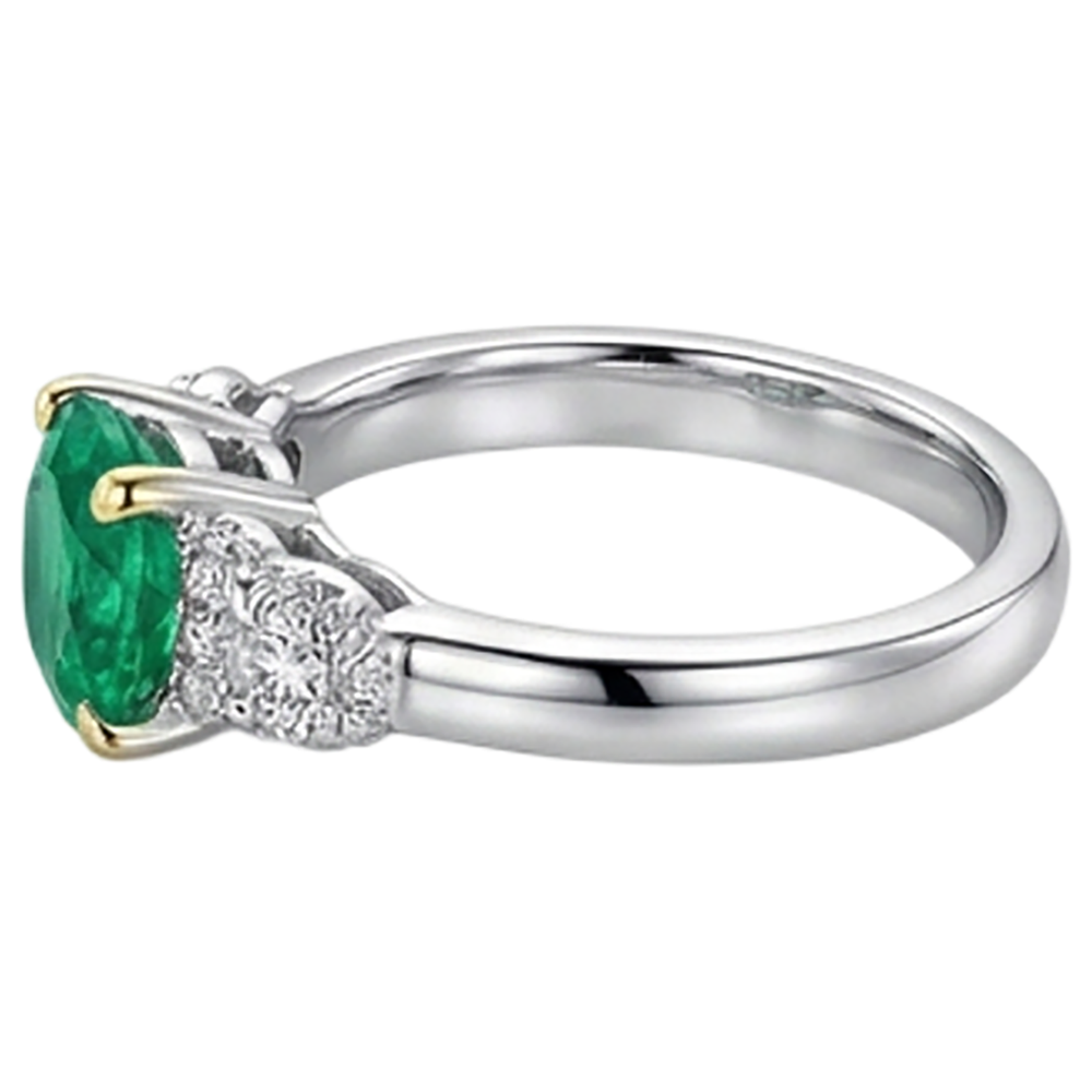 Real Green Emerald GIA Ring With Diamonds Round Cut