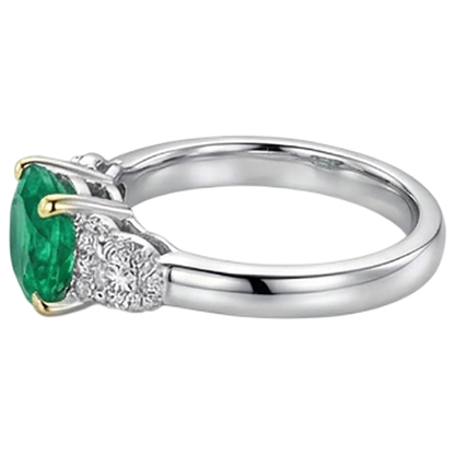 Real Green Emerald GIA Ring With Diamonds Round Cut