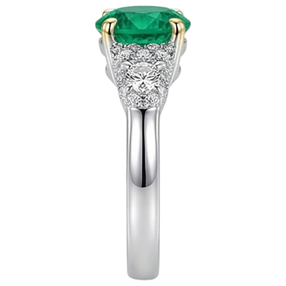 Real Green Emerald GIA Ring With Diamonds Round Cut