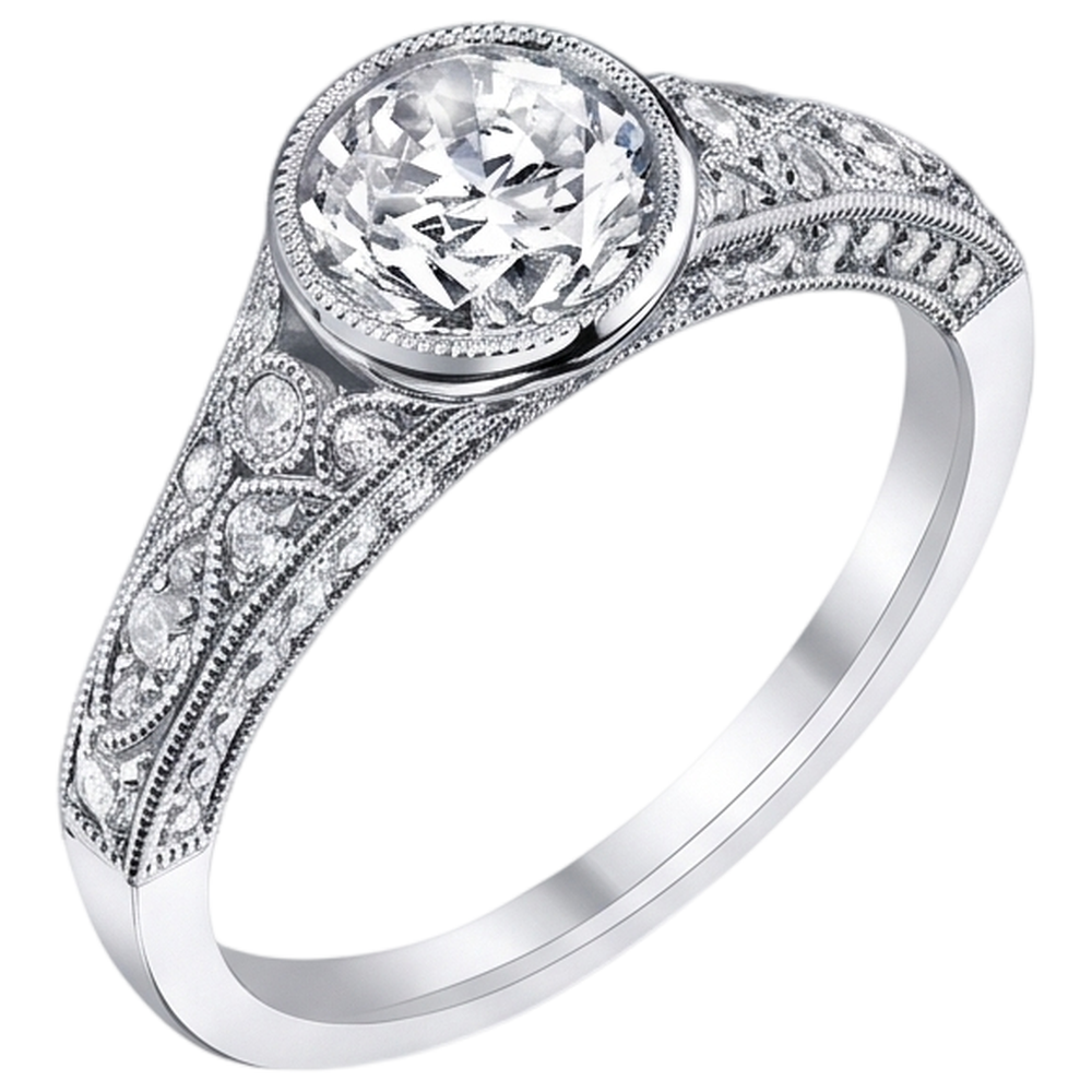 Real Natural Earth Mined Diamond Engagement Ring Antique Style 2.90 Carats White Gold Bezel Set
