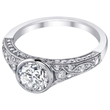 Real Natural Earth Mined Diamond Engagement Ring Antique Style 2.90 Carats White Gold Bezel Set