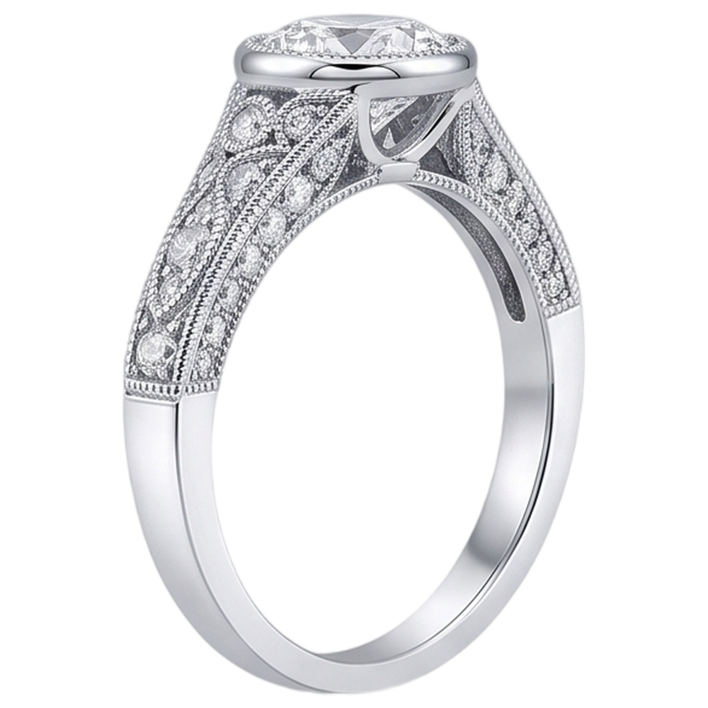 Real Natural Earth Mined Diamond Engagement Ring Antique Style 2.90 Carats White Gold Bezel Set