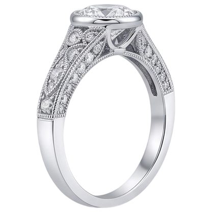 Real Natural Earth Mined Diamond Engagement Ring Antique Style 2.90 Carats White Gold Bezel Set