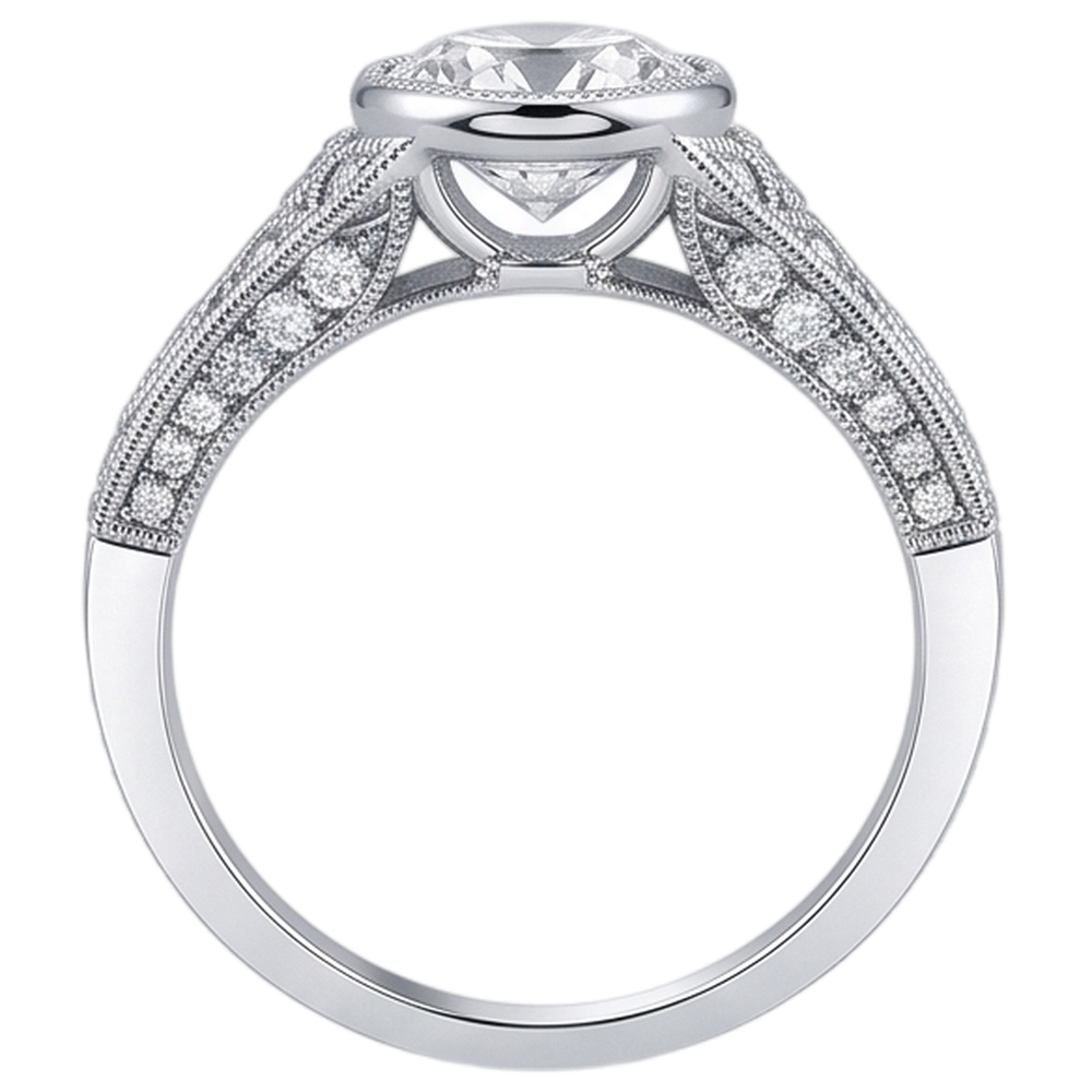 Real Natural Earth Mined Diamond Engagement Ring Antique Style 2.90 Carats White Gold Bezel Set