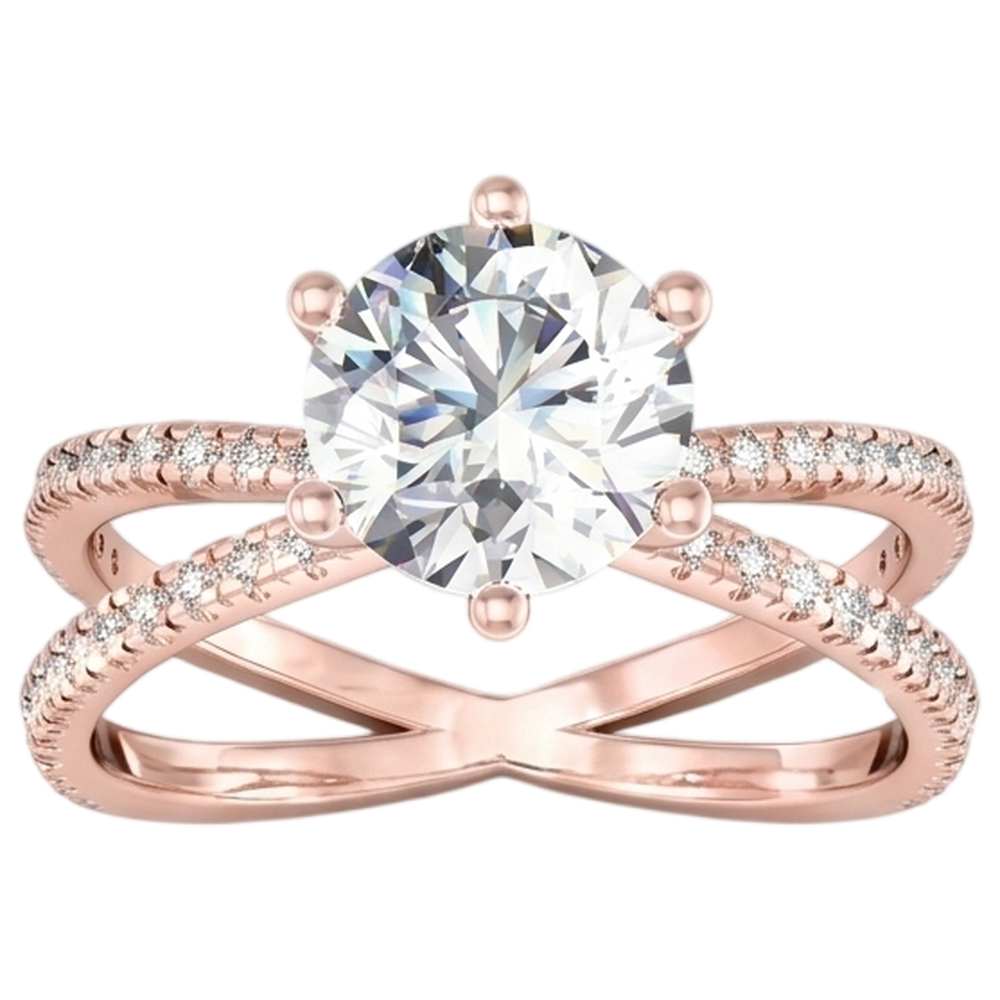 Real Natural Earth Mined Diamond Engagement Ring Twisted Split Shank 1.50 Carats Rose Gold 14K