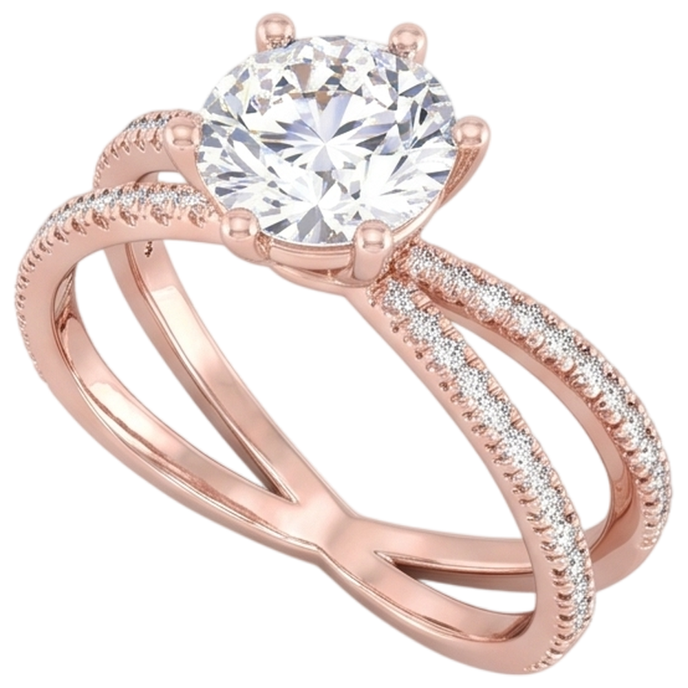 Real Natural Earth Mined Diamond Engagement Ring Twisted Split Shank 1.50 Carats Rose Gold 14K