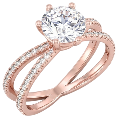 Real Natural Earth Mined Diamond Engagement Ring Twisted Split Shank 1.50 Carats Rose Gold 14K