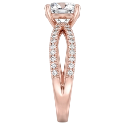 Real Natural Earth Mined Diamond Engagement Ring Twisted Split Shank 1.50 Carats Rose Gold 14K