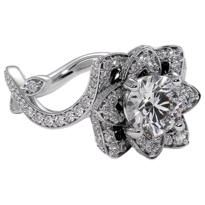 Real Natural Earth Mined Diamond Ring Lotus Flower 2.50 Carats 4 Prong Setting White Gold