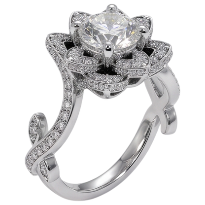 Real Natural Earth Mined Diamond Ring Lotus Flower 2.50 Carats 4 Prong Setting White Gold